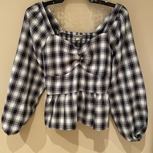 Pleione Plaid Blouse - Black and White